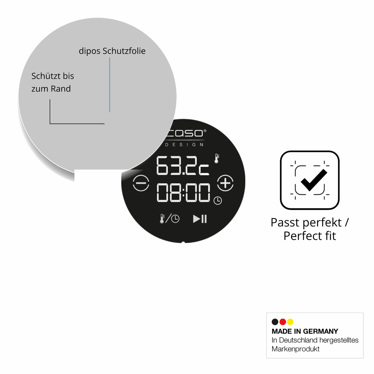 2x 3D Full Cover Schutzfolie für Caso Sous Vide Stick 1310