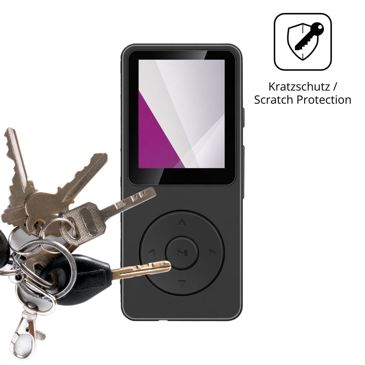 Schutz gegen Kratzer auf dem Aroeally MP3-01F Glas durch Schlüssel oder Ähnliches