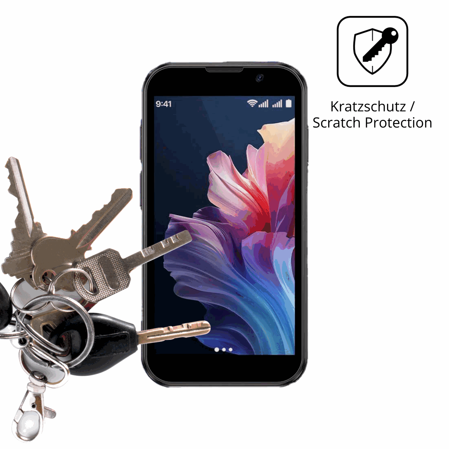 Schutz gegen Kratzer auf dem BLKE S 18 Pro Mini Smartphone Glas durch Schlüssel oder Ähnliches