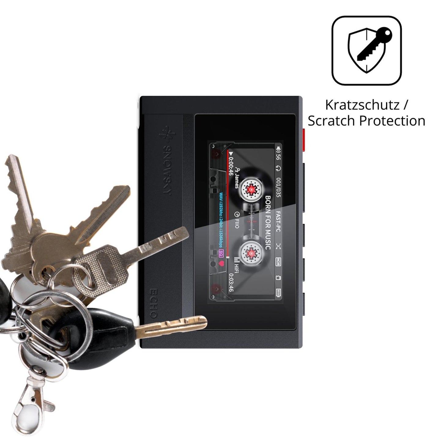 Schutz gegen Kratzer auf dem FiiO Echo Retro Glas durch Schlüssel oder Ähnliches