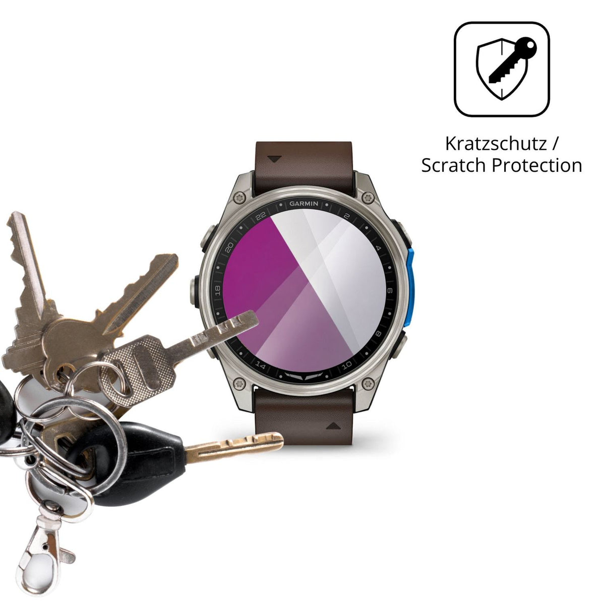 Schutz gegen Kratzer auf dem Garmin D2 Mach 2 47mm Glas durch Schlüssel oder Ähnliches
