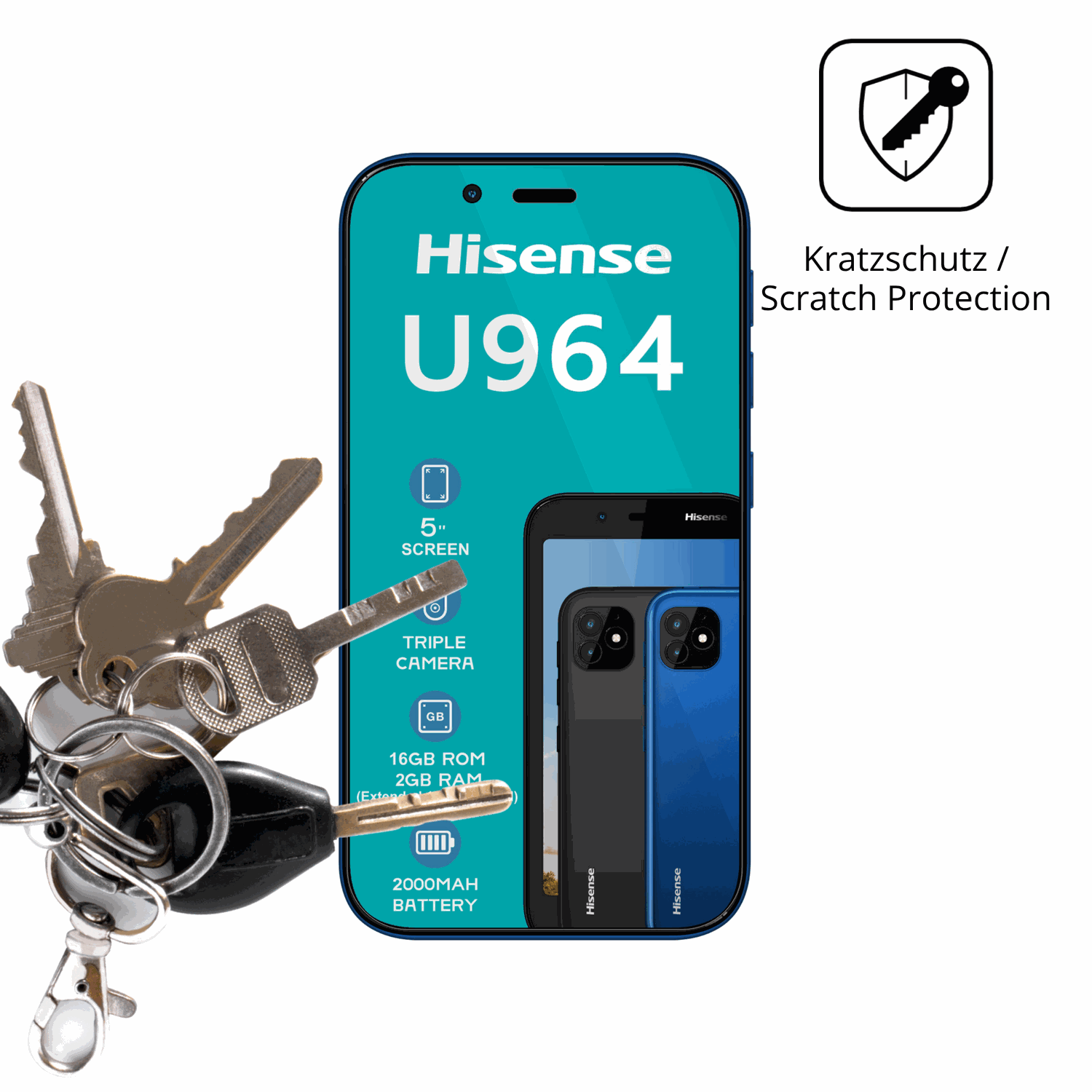 Schutz gegen Kratzer auf dem Hisense U964 Glas durch Schlüssel oder Ähnliches