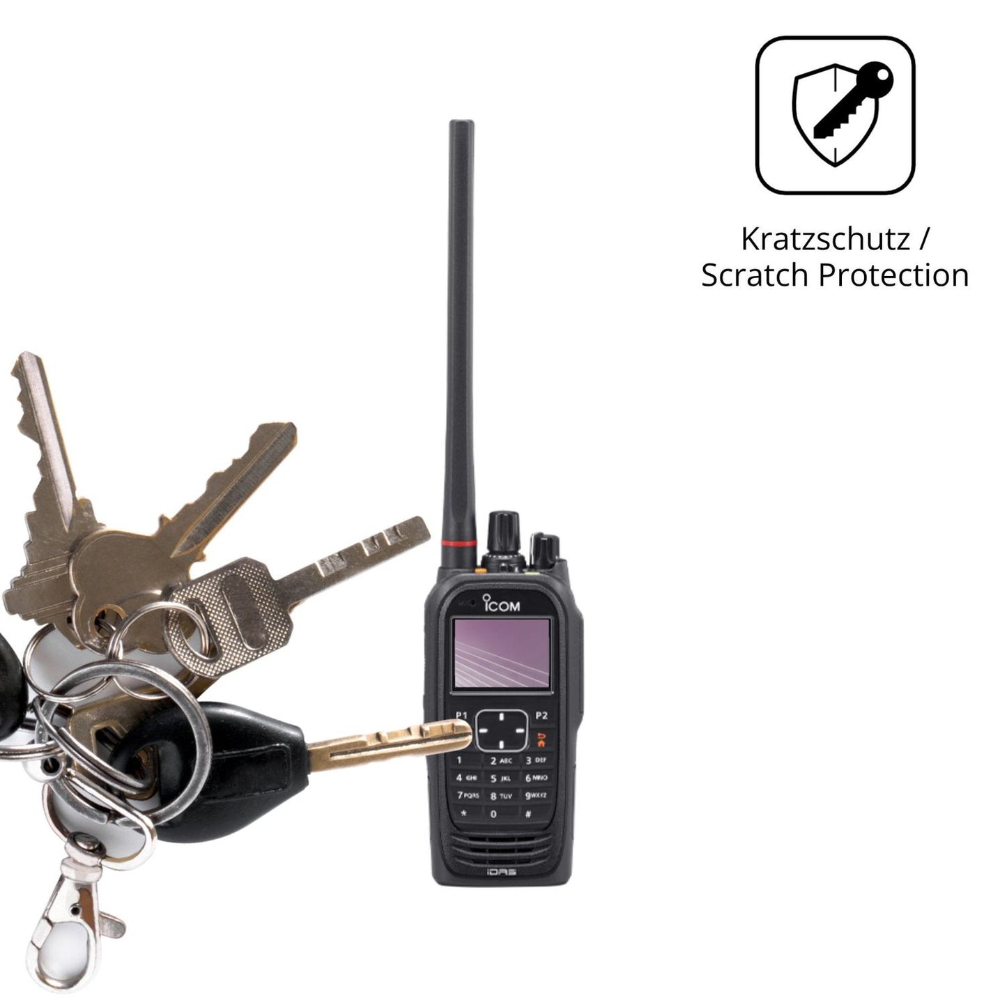 Schutz gegen Kratzer auf dem Icom IC-F4400DT Glas durch Schlüssel oder Ähnliches