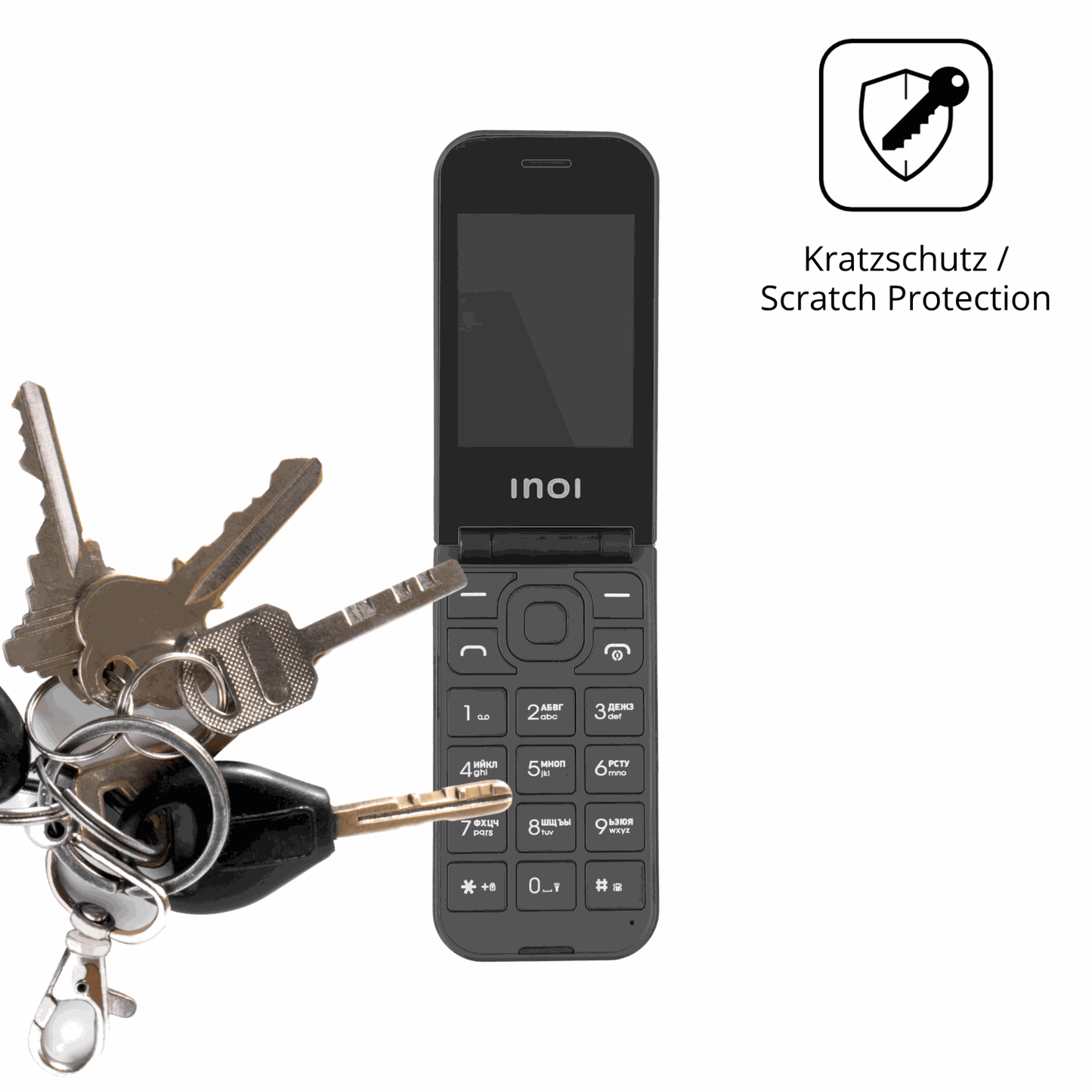 Schutz gegen Kratzer auf dem INOI 284 Flip 4G Glas durch Schlüssel oder Ähnliches