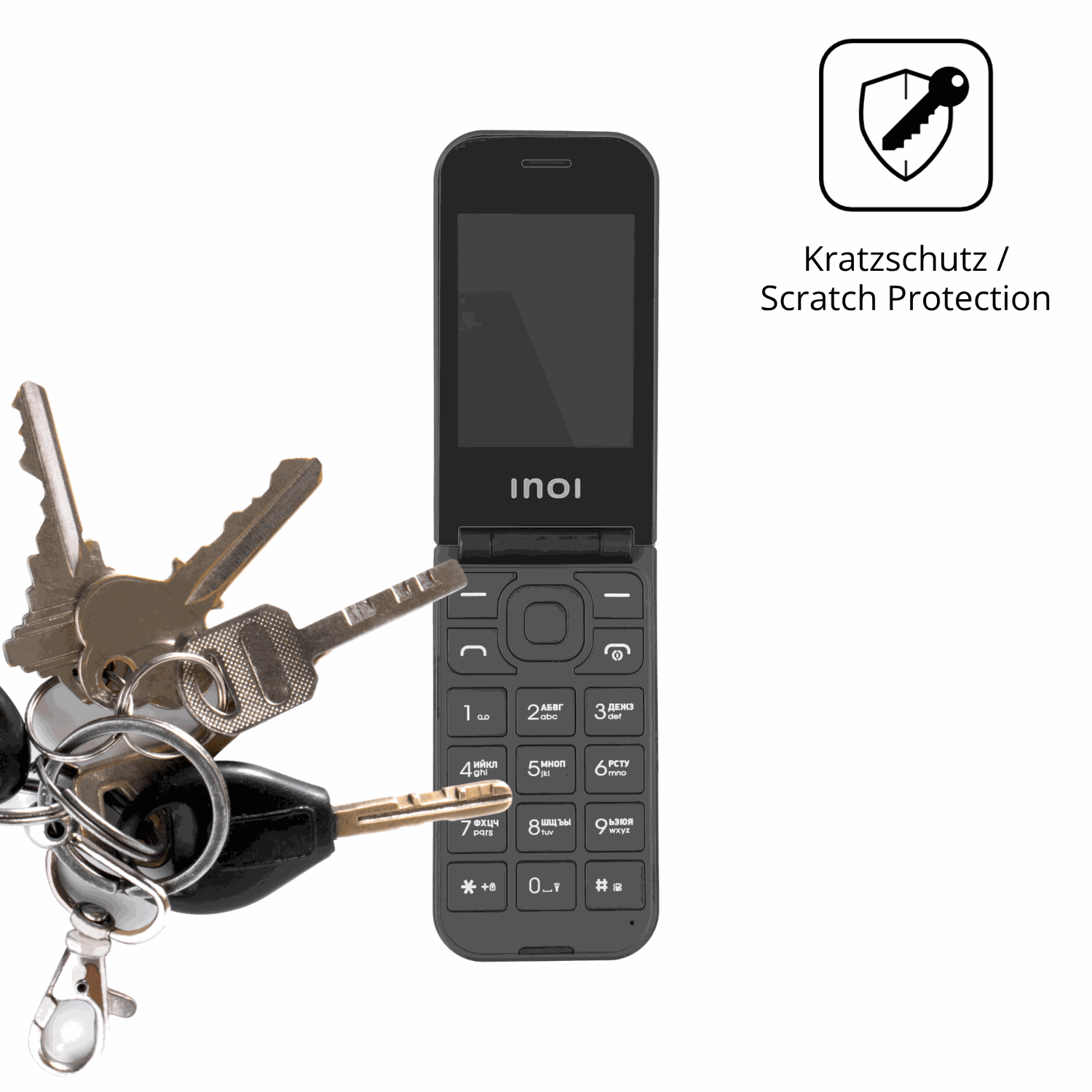 Schutz gegen Kratzer auf dem INOI 284 Flip 4G Glas durch Schlüssel oder Ähnliches