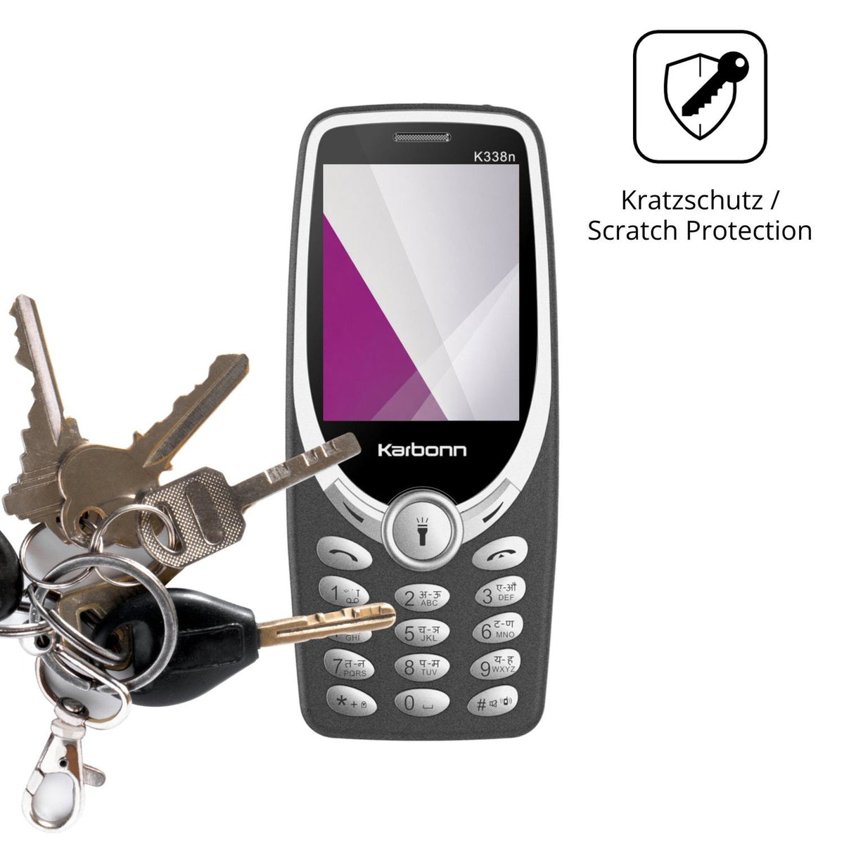Schutz gegen Kratzer auf dem Karbonn K338n Glas durch Schlüssel oder Ähnliches