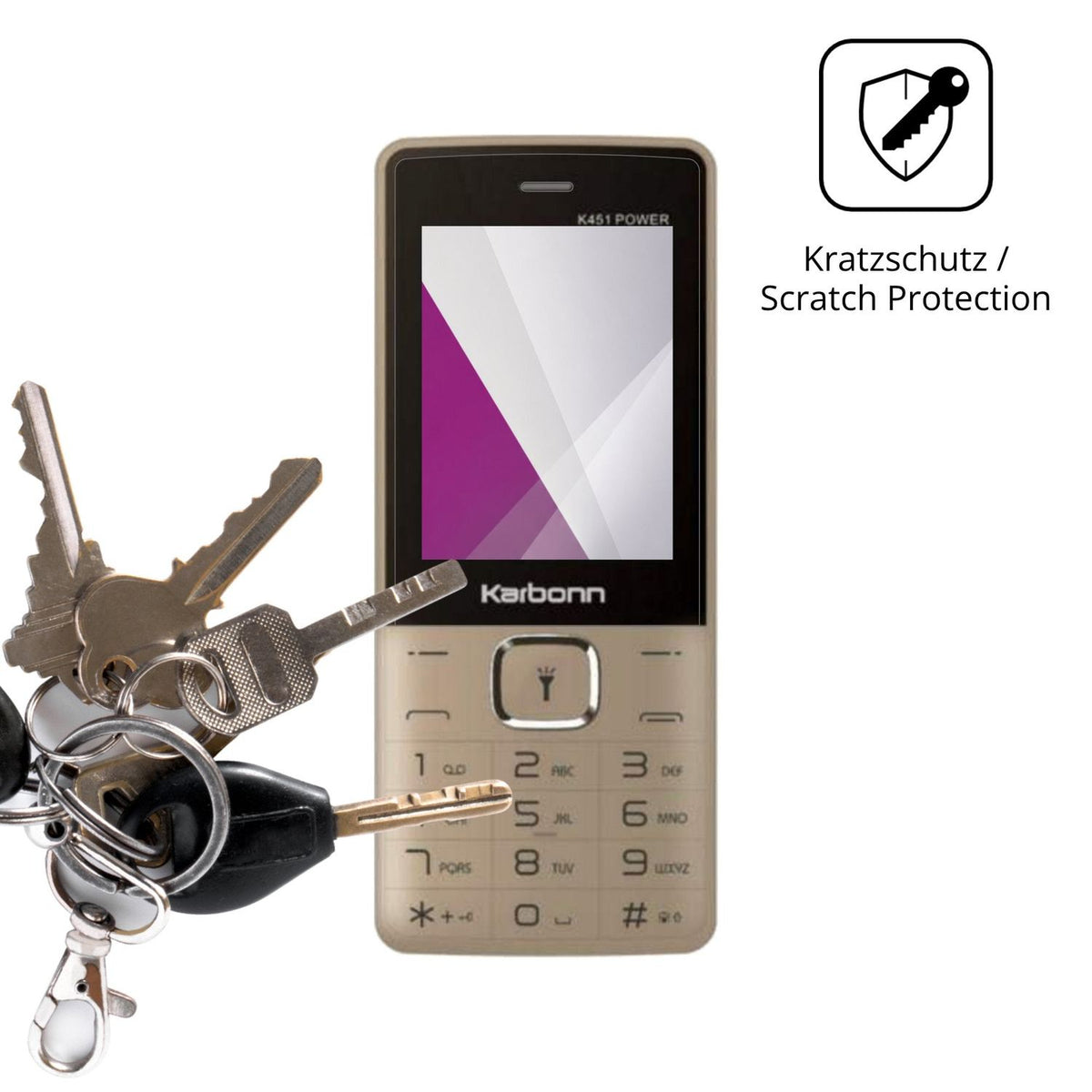 Schutz gegen Kratzer auf dem Karbonn K451 Power Glas durch Schlüssel oder Ähnliches