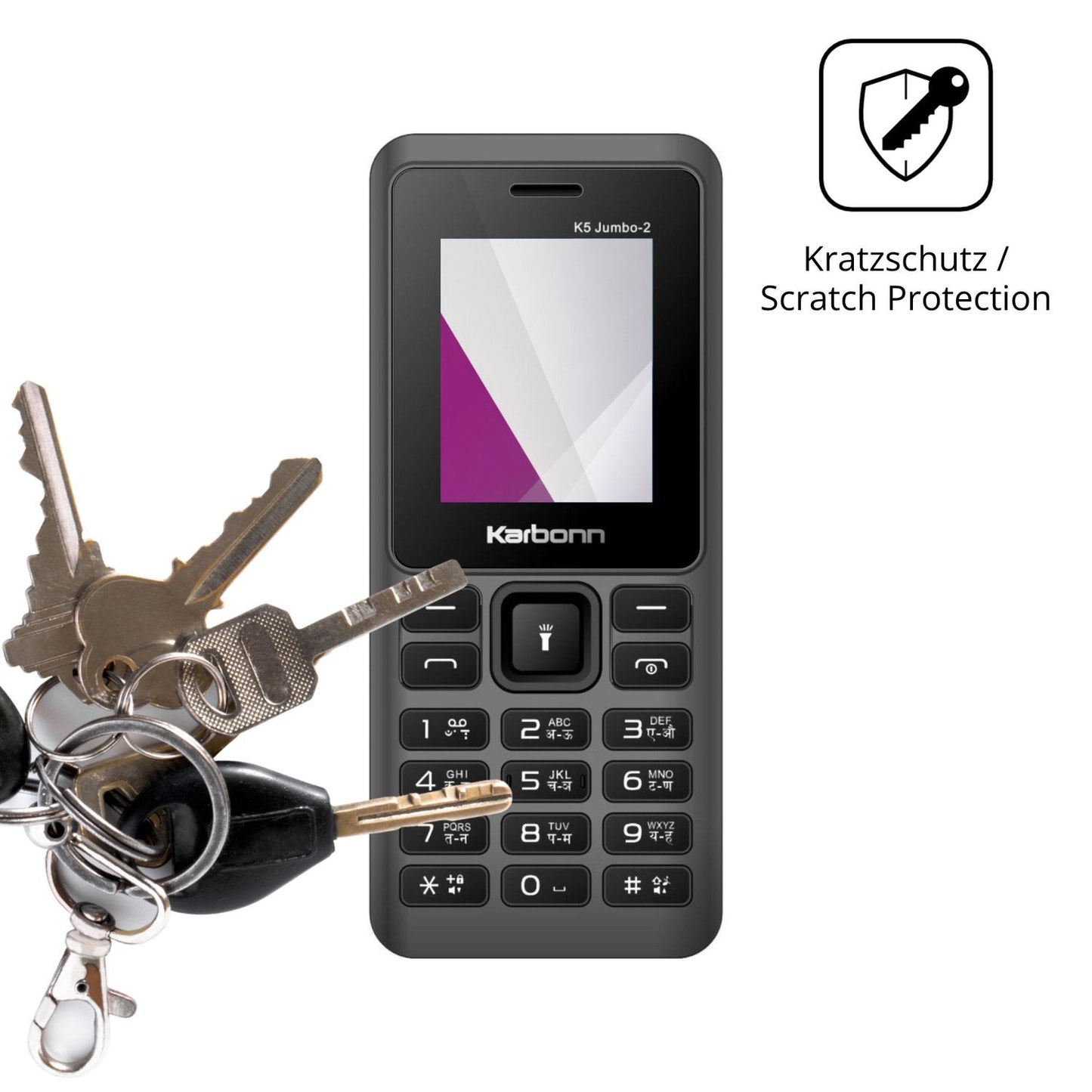 Schutz gegen Kratzer auf dem Karbonn K5 Jumbo 2 Glas durch Schlüssel oder Ähnliches
