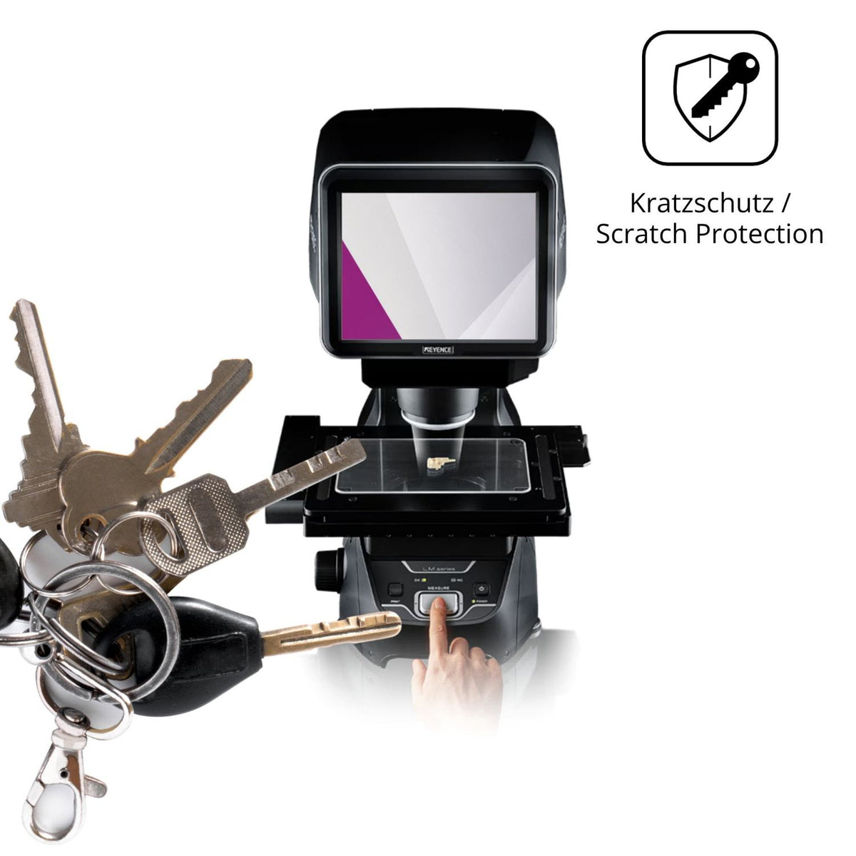 Schutz gegen Kratzer auf dem Keyence LM-X1000 Glas durch Schlüssel oder Ähnliches