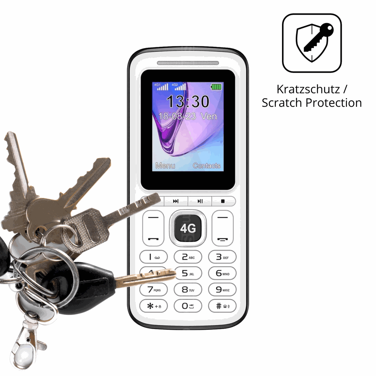 Schutz gegen Kratzer auf dem Konrow Moby 4G Glas durch Schlüssel oder Ähnliches