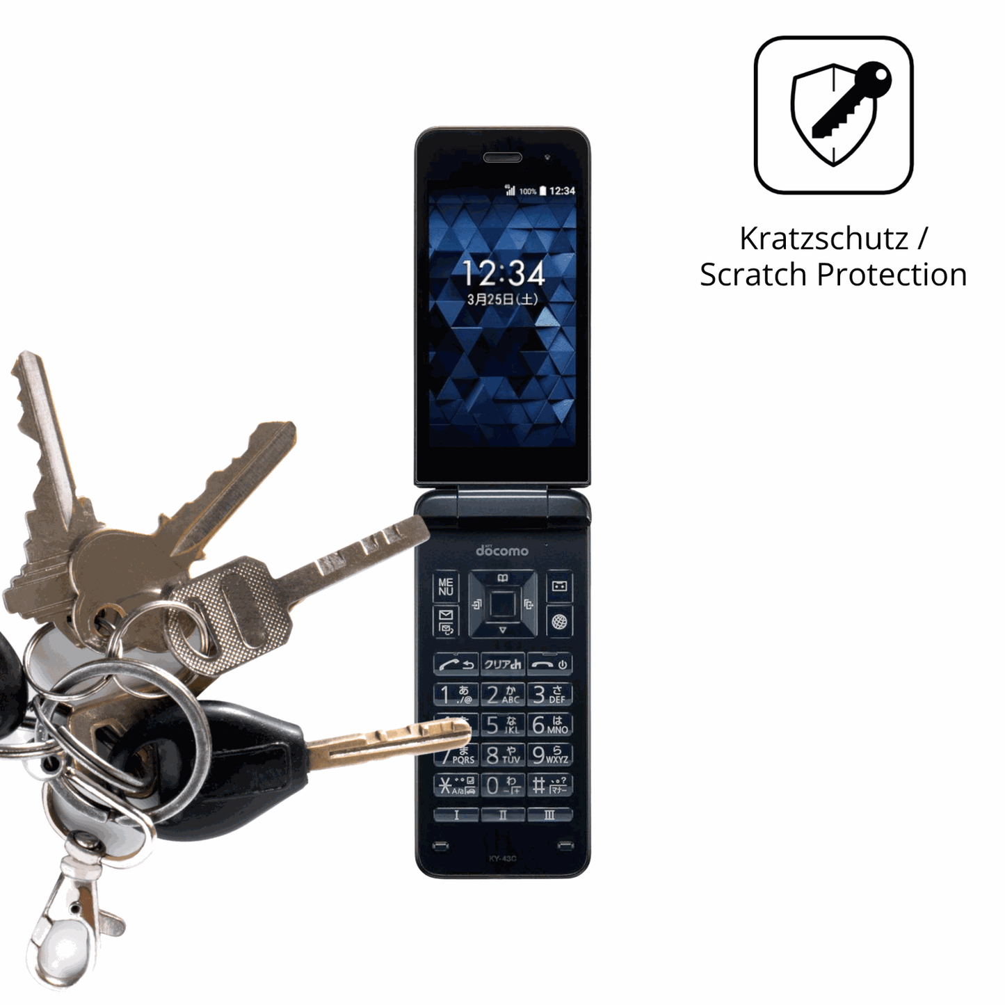 Schutz gegen Kratzer auf dem Kyocera Digno Keitai Cameraless Glas durch Schlüssel oder Ähnliches