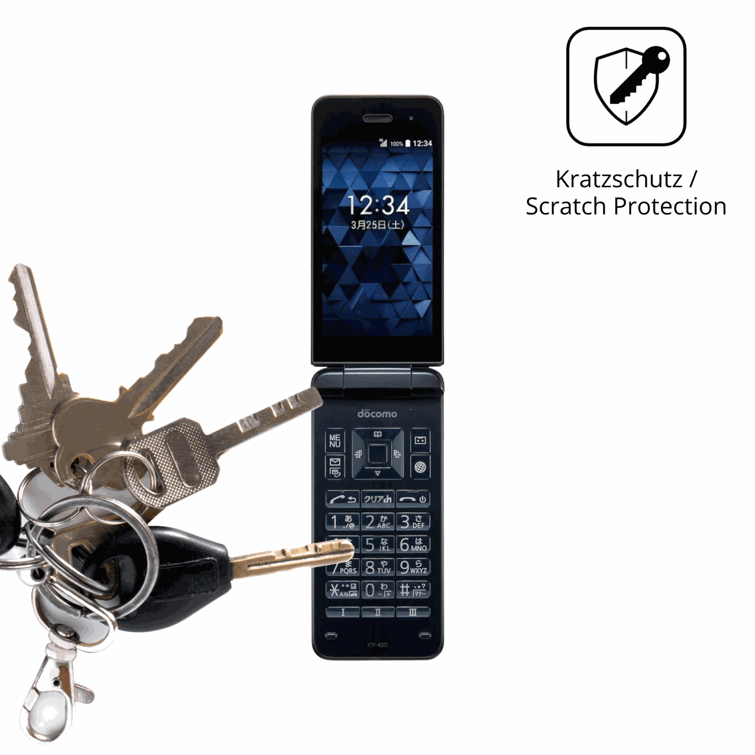 Schutz gegen Kratzer auf dem Kyocera Digno Keitai Cameraless Glas durch Schlüssel oder Ähnliches