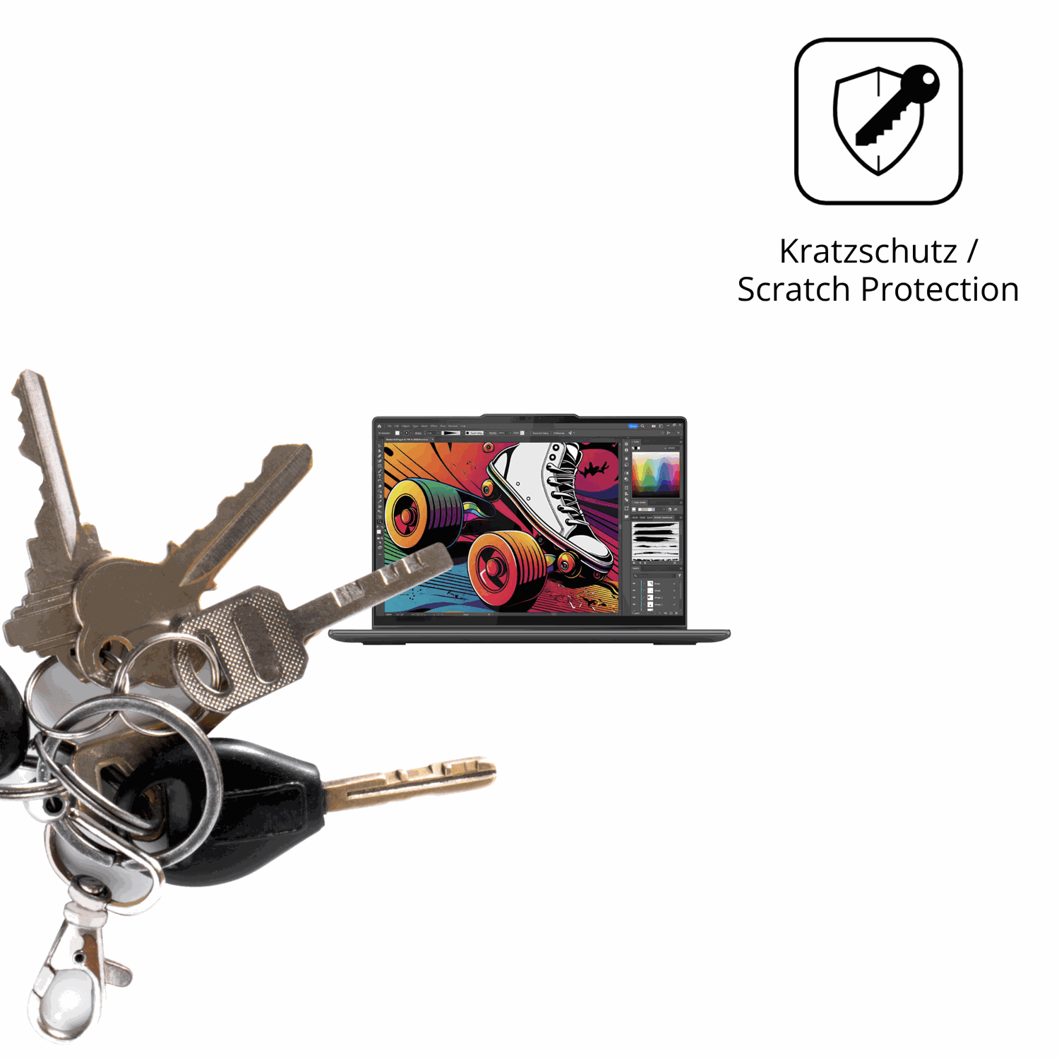Schutz gegen Kratzer auf dem Lenovo Yoga 7 2-in-1 14IML9 Glas durch Schlüssel oder Ähnliches