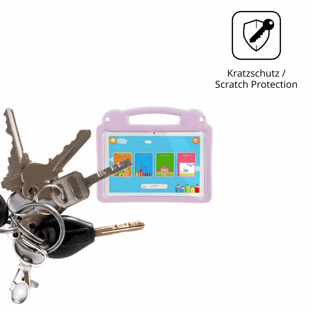 Schutz gegen Kratzer auf dem LETGOSPT Kids Tablet 10.1 Glas durch Schlüssel oder Ähnliches