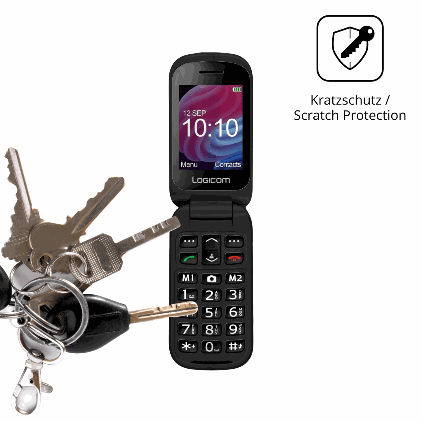 Schutz gegen Kratzer auf dem Logicom Fleep XL Glas durch Schlüssel oder Ähnliches