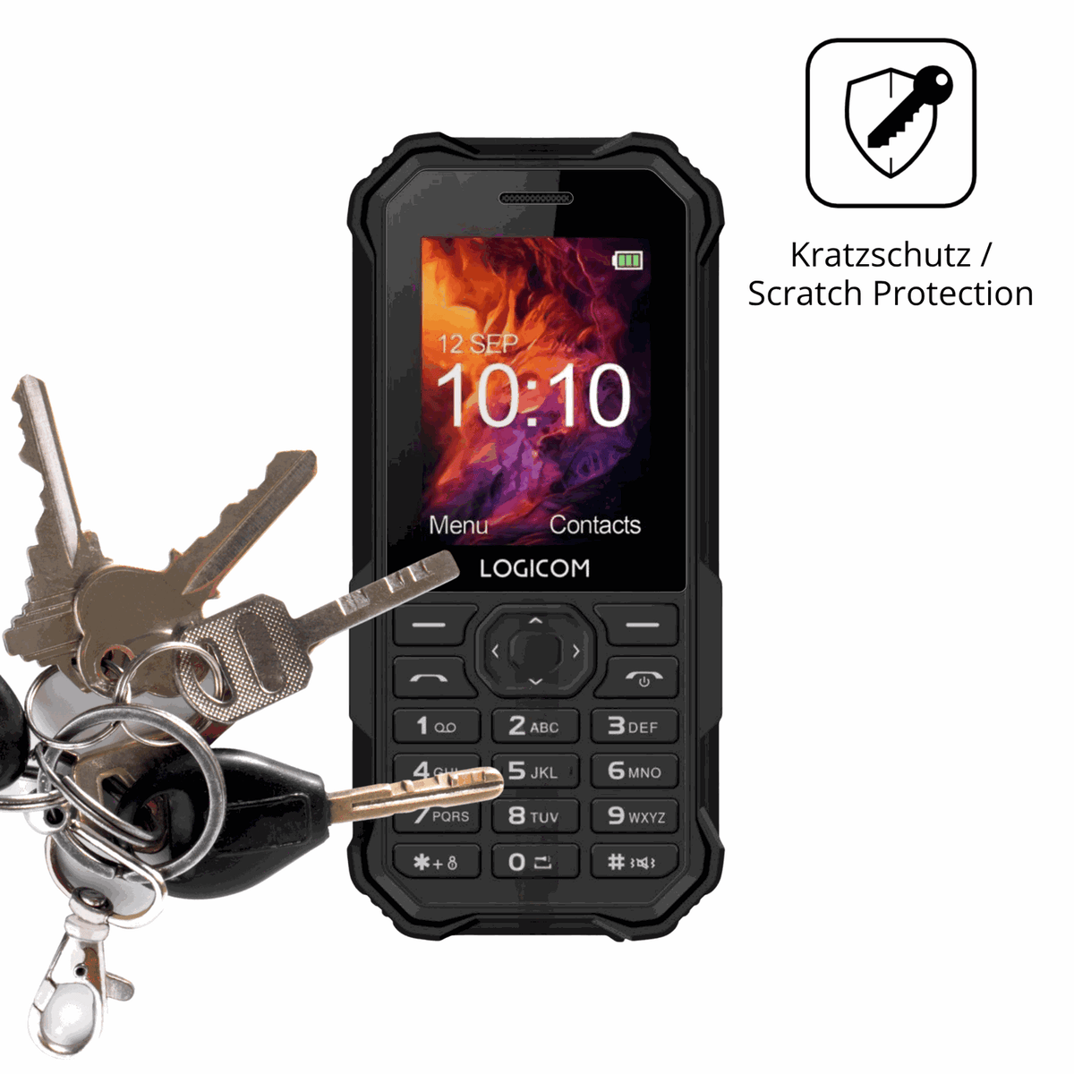 Schutz gegen Kratzer auf dem Logicom Xtrem 40 Pro Glas durch Schlüssel oder Ähnliches