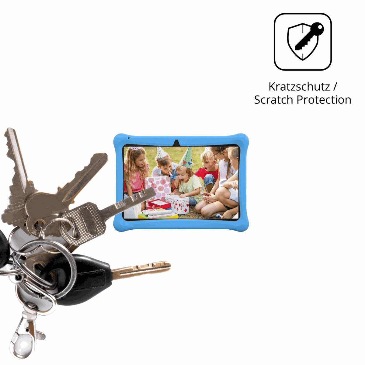 Schutz gegen Kratzer auf dem Menghu Kids Tablet 10.1 Glas durch Schlüssel oder Ähnliches