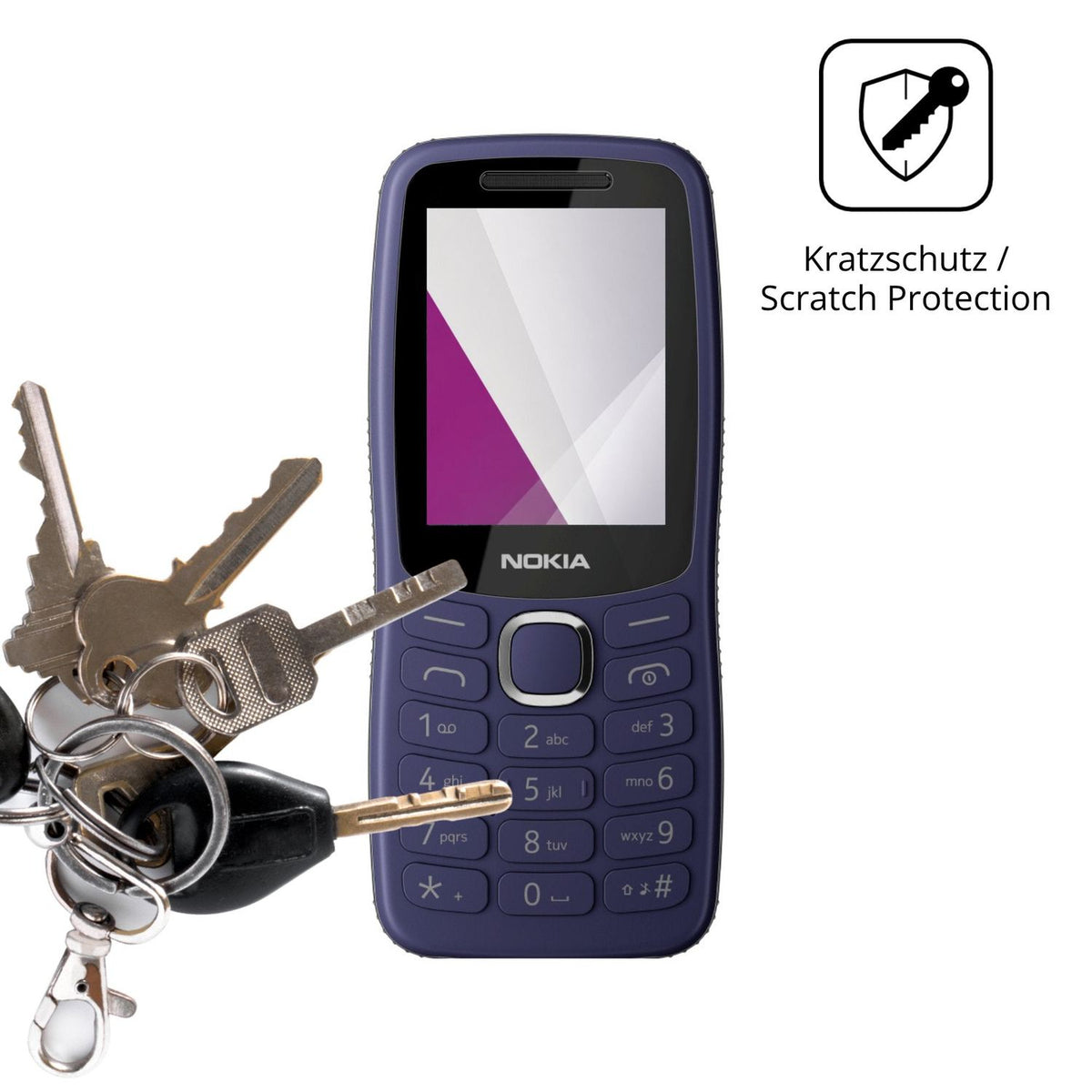 Schutz gegen Kratzer auf dem Nokia 123 Shield Glas durch Schlüssel oder Ähnliches