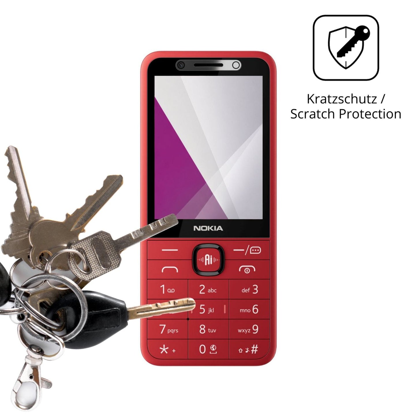 Schutz gegen Kratzer auf dem Nokia 215 4G 2nd Edition Glas durch Schlüssel oder Ähnliches