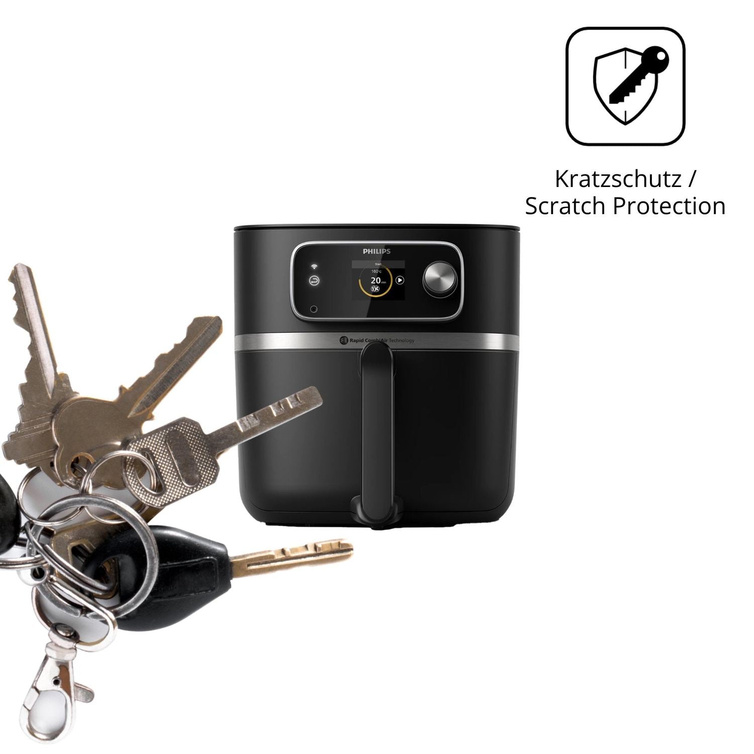 Schutz gegen Kratzer auf dem Philips Airfryer HD9880/90 Glas durch Schlüssel oder Ähnliches