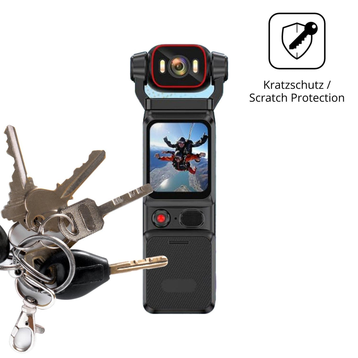 Schutz gegen Kratzer auf dem Pudet Luo LMA8 Action Cam Glas durch Schlüssel oder Ähnliches