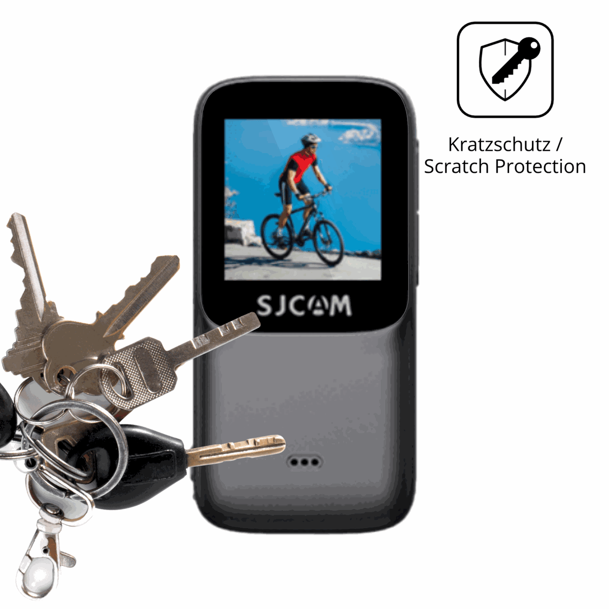 Schutz gegen Kratzer auf dem SJCAM C200 Pro Glas durch Schlüssel oder Ähnliches