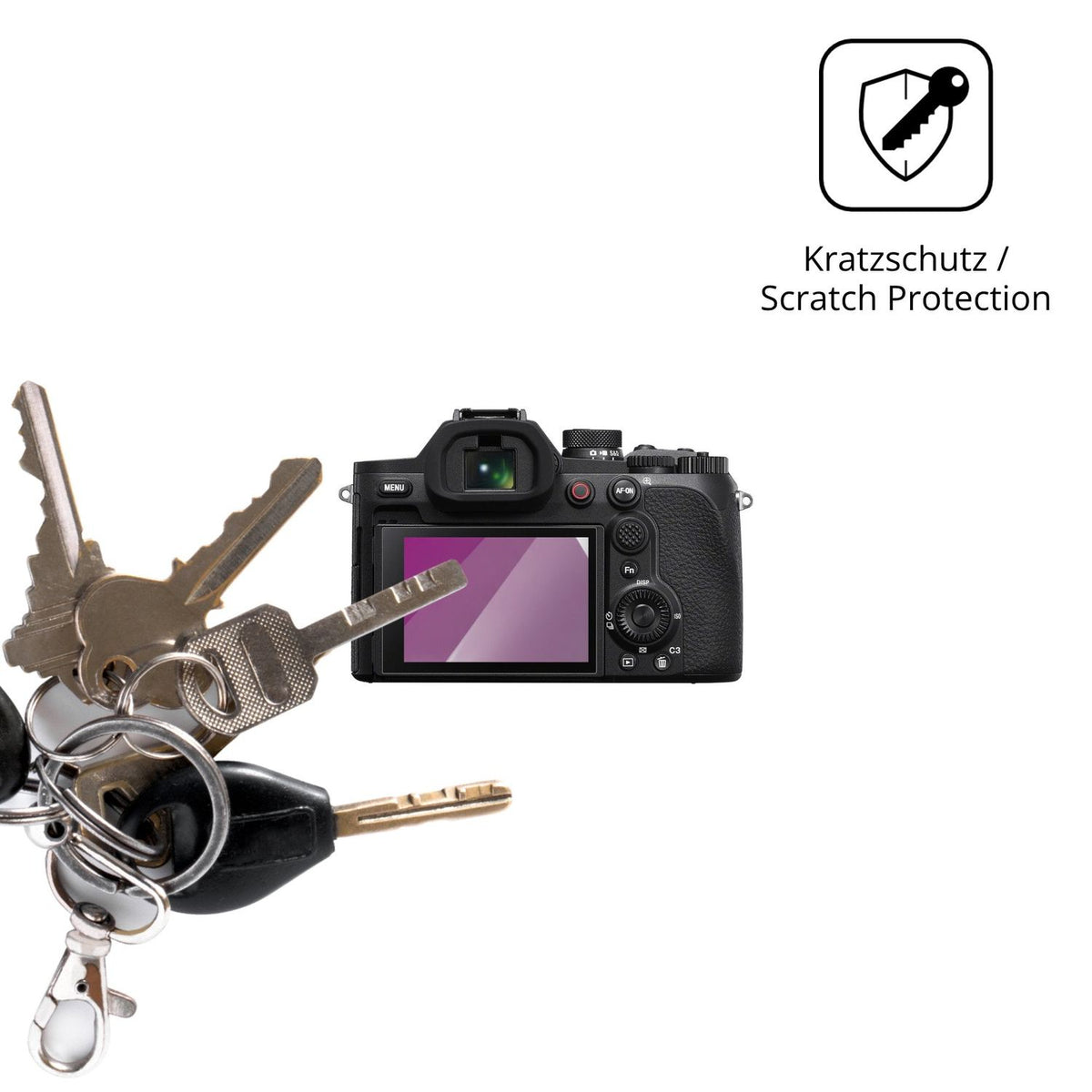 Schutz gegen Kratzer auf dem Sony RX10 V Glas durch Schlüssel oder Ähnliches