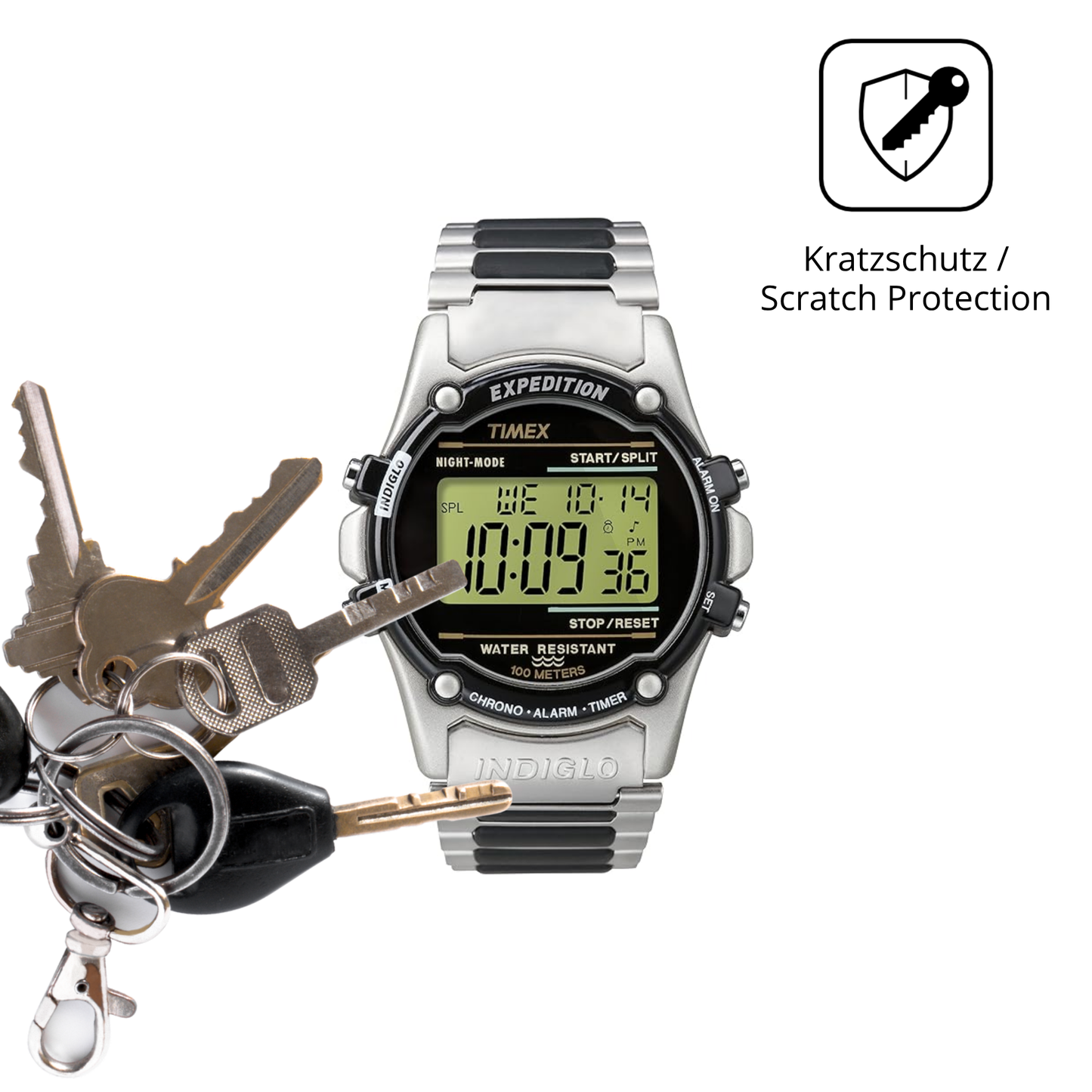 Schutz gegen Kratzer auf dem Timex Expedition Atlantis Glas durch Schlüssel oder Ähnliches