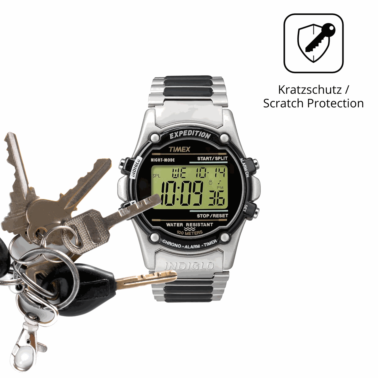 Schutz gegen Kratzer auf dem Timex Expedition Atlantis Glas durch Schlüssel oder Ähnliches
