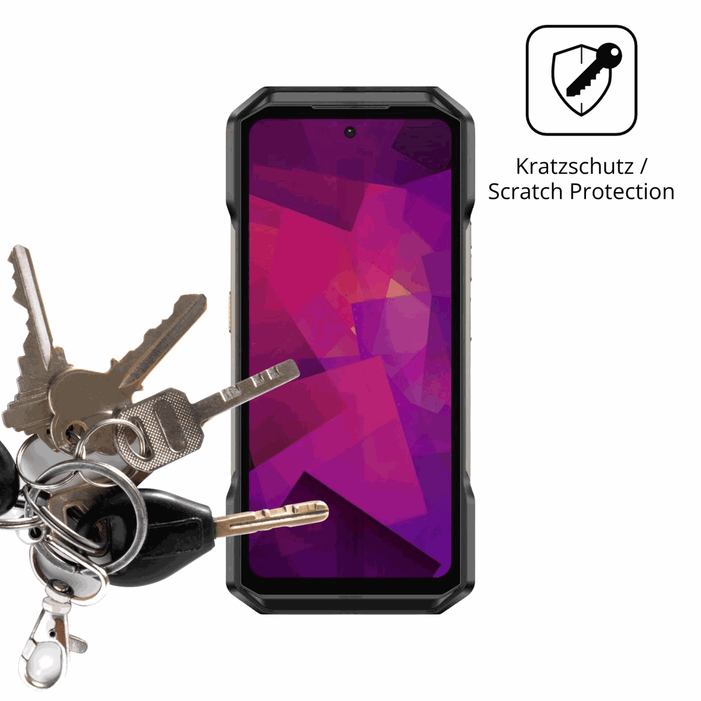 Schutz gegen Kratzer auf dem Ulefone Armor 27T Pro Plus Glas durch Schlüssel oder Ähnliches
