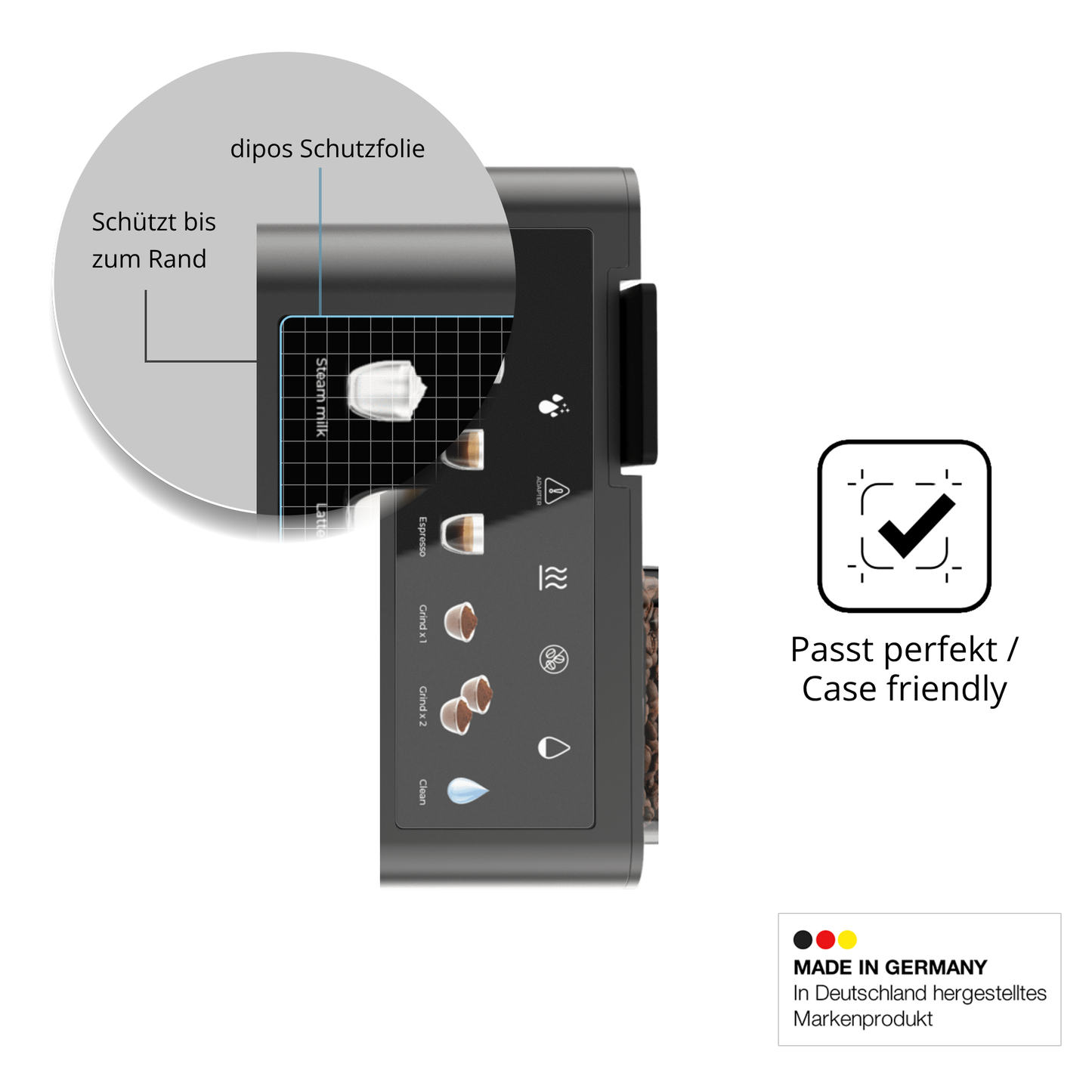 Schutzglasfolie mit optimaler Passform, zur Verwendung mit Hüllen geeignet