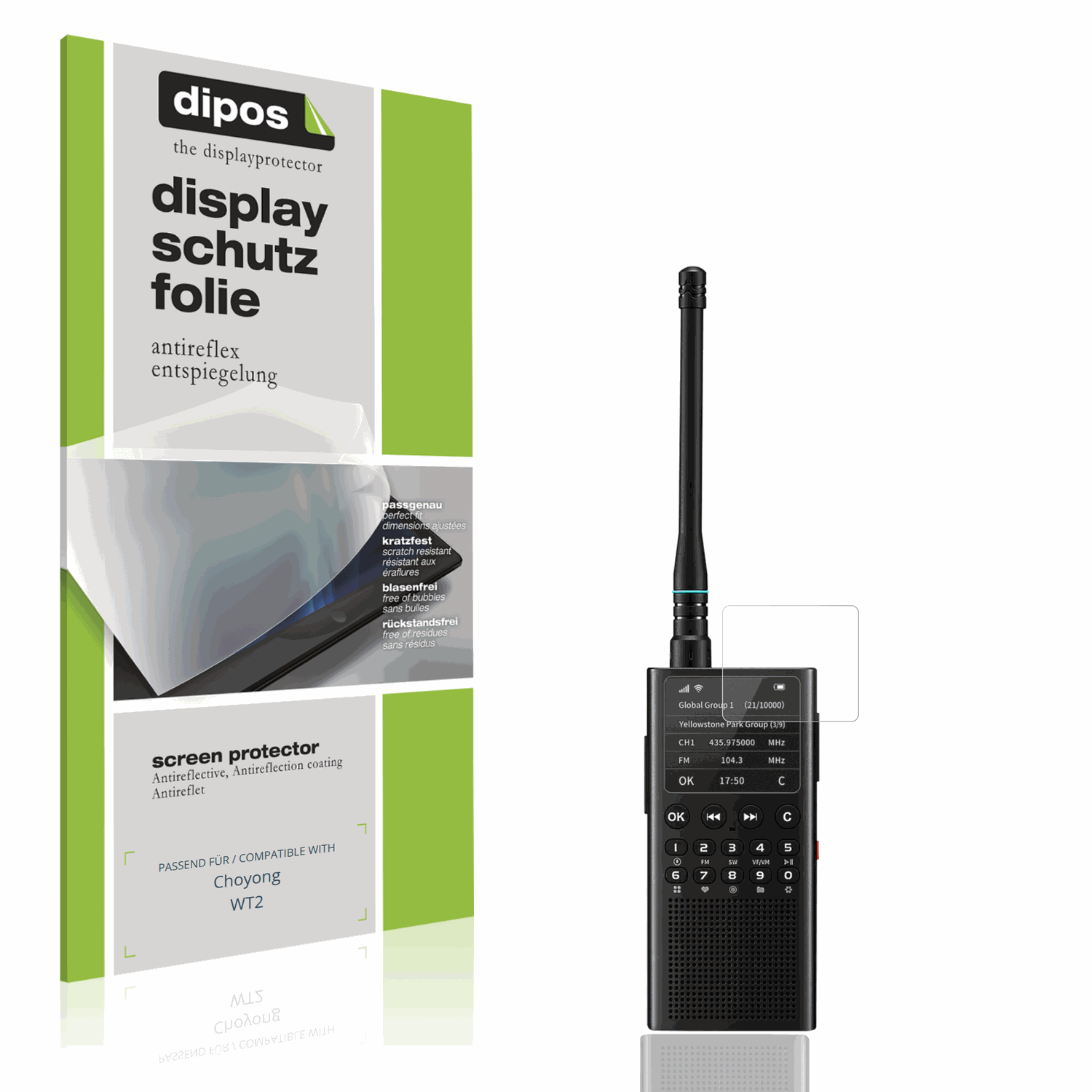 Matte Displayschutzfolie von dipos passend für Choyong WT2, präziser Zuschnitt und blasenfrei montiert