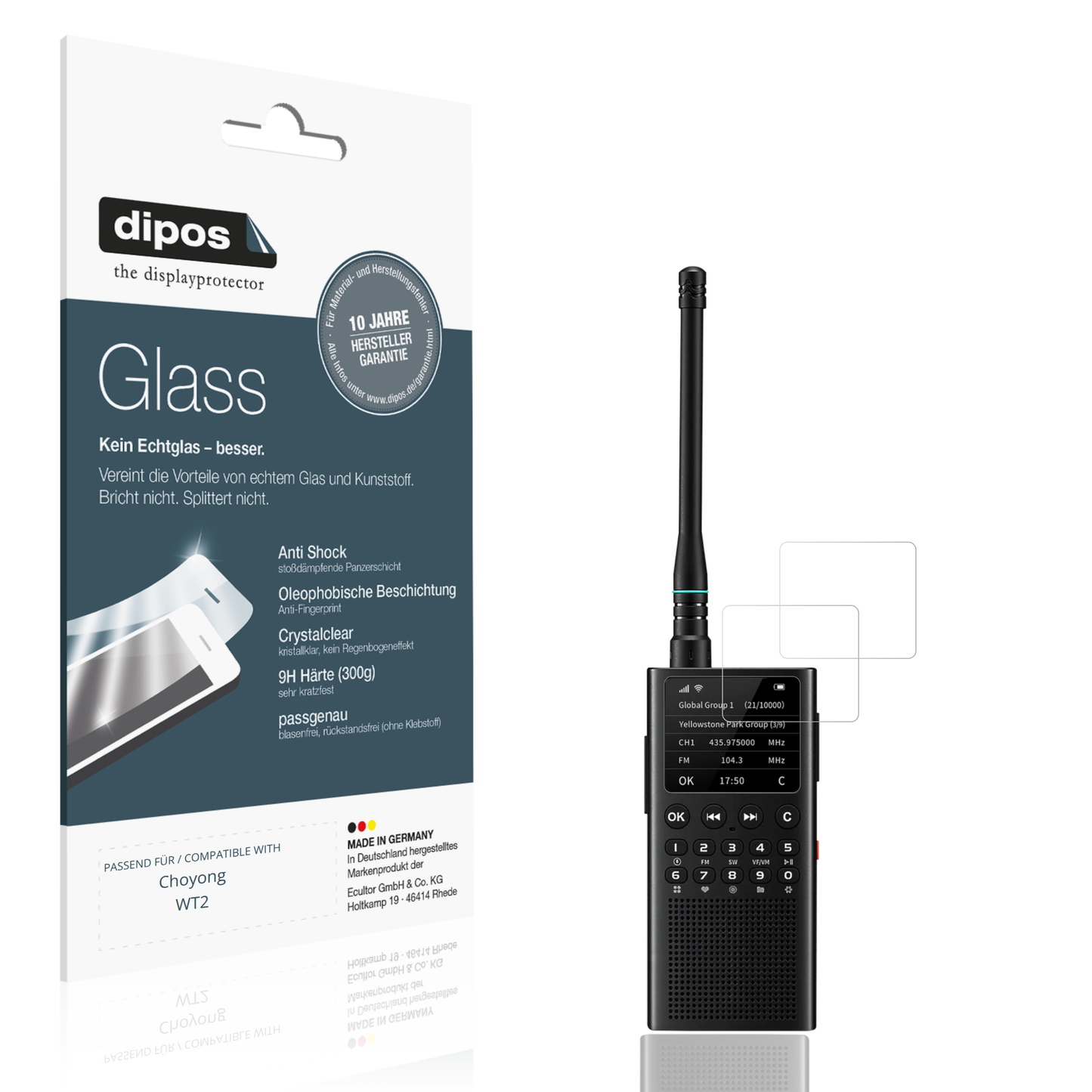 Klare Displayschutzfolie von dipos passend für Choyong WT2, 9H kratzfest und blasenfrei montiert