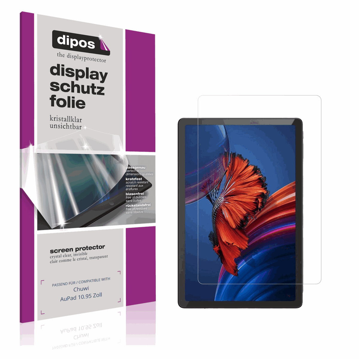 Klare Displayschutzfolie von dipos passend für Chuwi AuPad 10.95 Zoll, präziser Zuschnitt und blasenfrei montiert