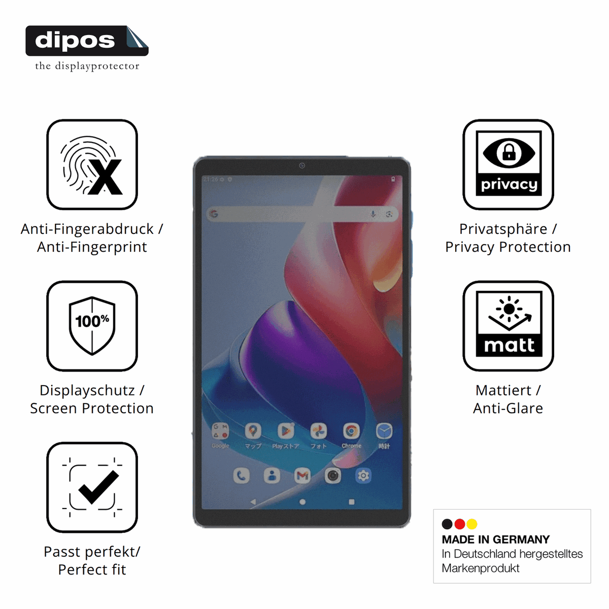 Privatsphäre-Schutz durch Sichtschutz-Folie passend zugeschnitten für Chuwi AuPad Mini 8.7 Zoll