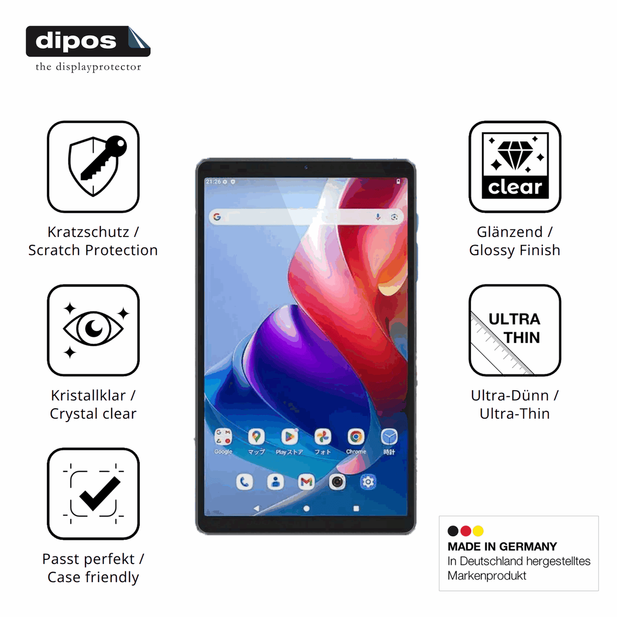 Displayschutz hergestellt in Deutschland, höchste Qualität made in Germany