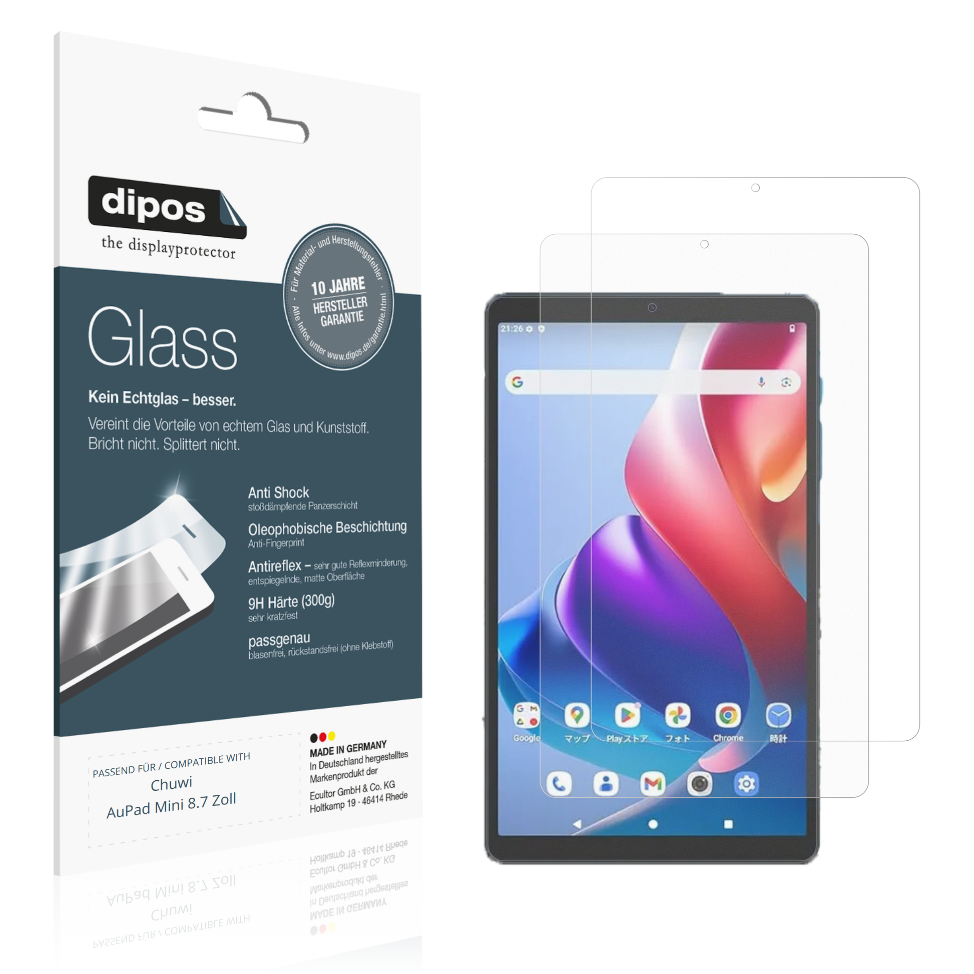 Matte Displayschutzfolie von dipos passend für Chuwi AuPad Mini 8.7 Zoll, 9H kratzfest und blasenfrei montiert