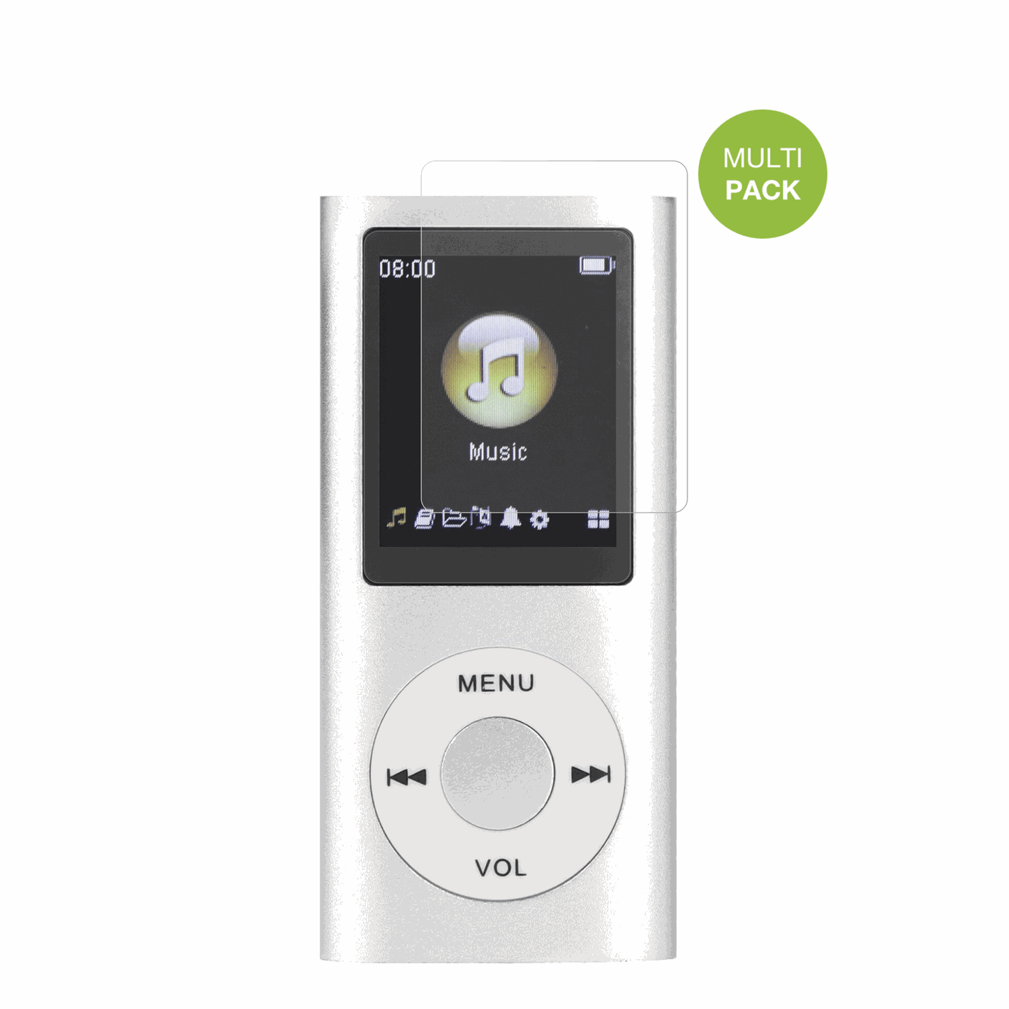 ciciglowMP3-Player mit aufgebrachter dipos Displayschutzfolie, die lästige Fingerabdrücke minimiert