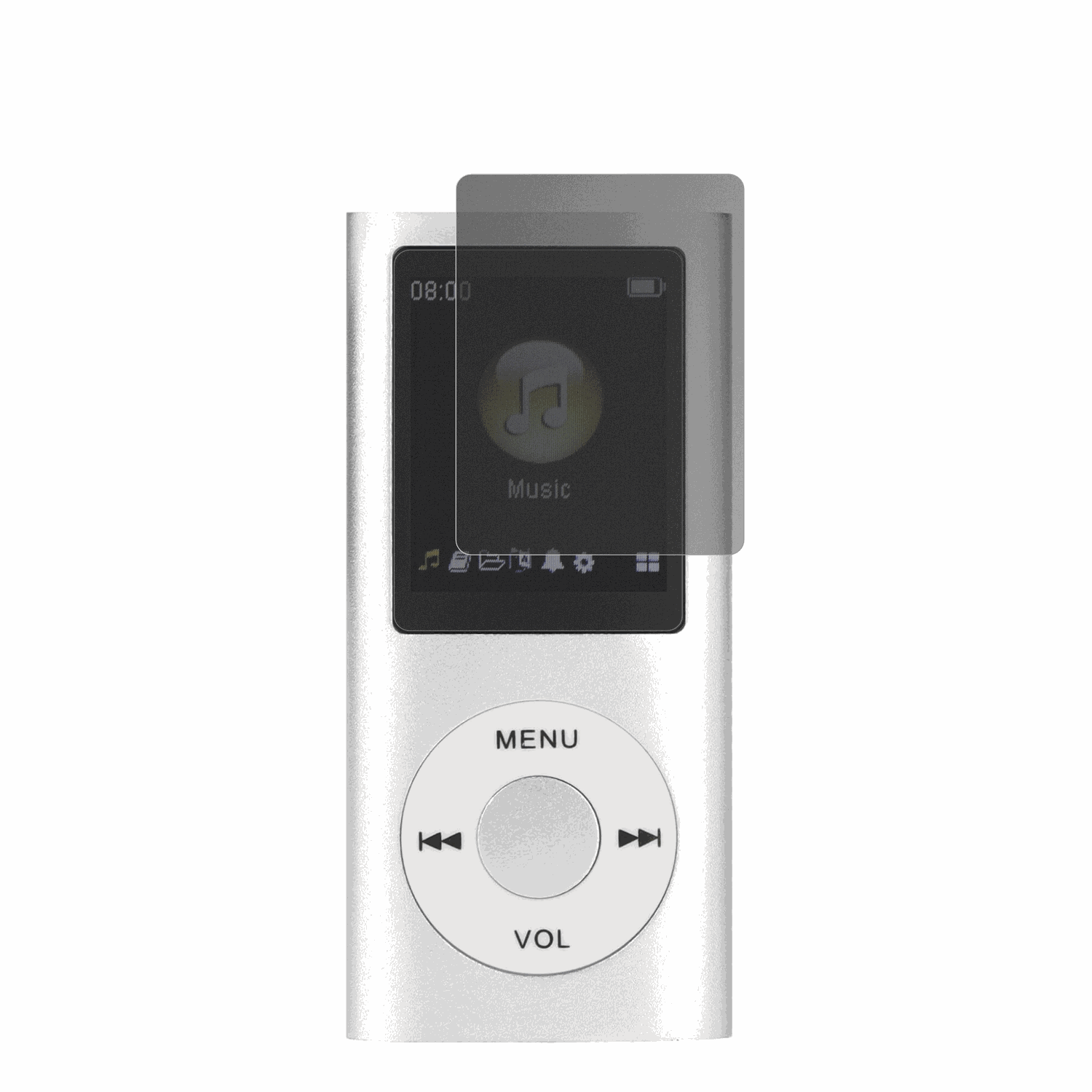 ciciglowMP3-Player mit aufgebrachtem dipos Displayschutz, der seitliche Einblicke blockiert