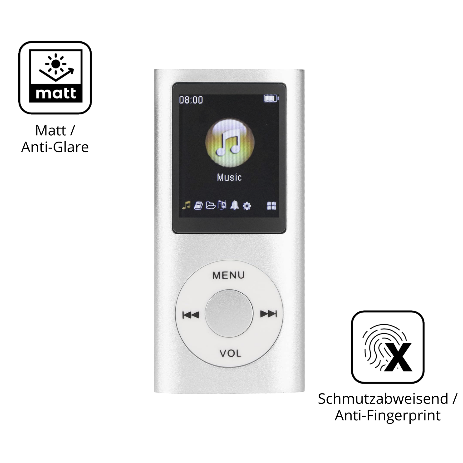 9H Hartbeschichtete, flexible Folie passend zugeschnitten für ciciglow MP3-Player