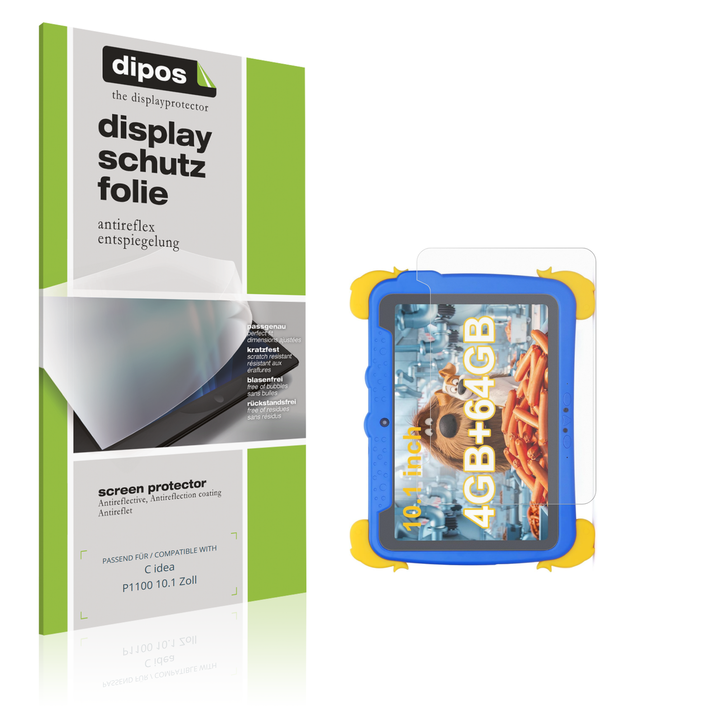 Matte Displayschutzfolie von dipos passend für C idea P1100 10.1 Zoll, präziser Zuschnitt und blasenfrei montiert