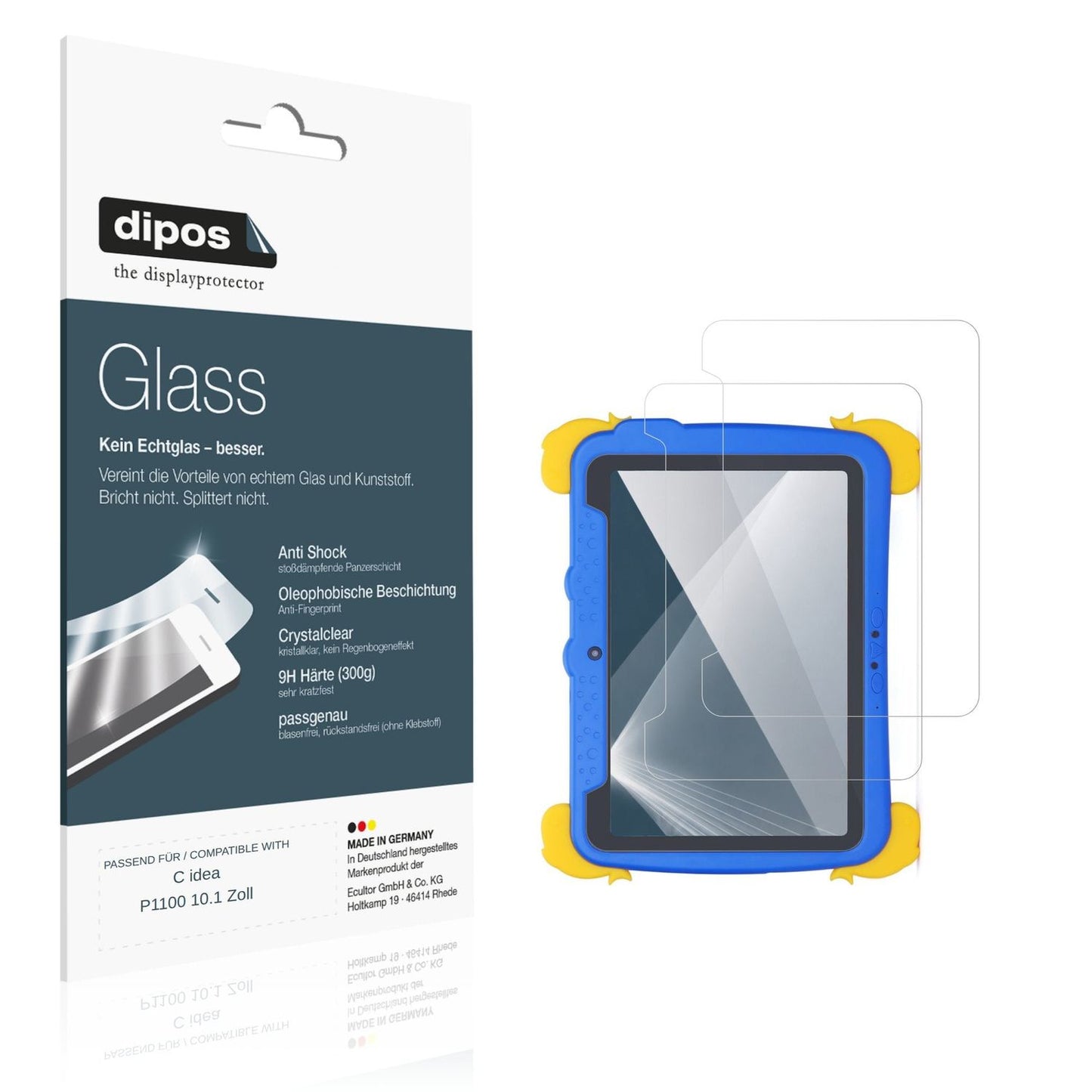 Klare Displayschutzfolie von dipos passend für C idea P1100 10.1 Zoll, 9H kratzfest und blasenfrei montiert