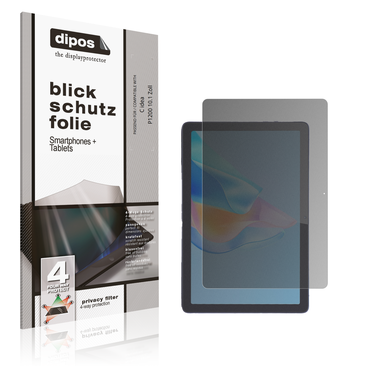 Blickschutzfolie von dipos passend für C idea P1200 10.1 Zoll, präziser Zuschnitt und blasenfrei montiert