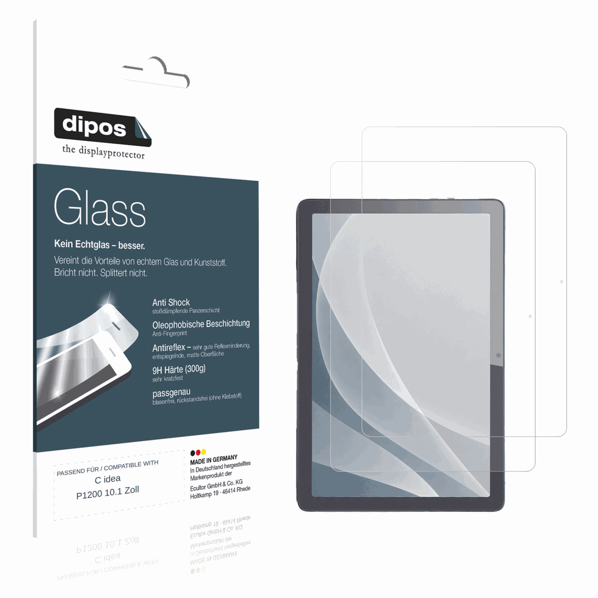 Matte Displayschutzfolie von dipos passend für C idea P1200 10.1 Zoll, 9H kratzfest und blasenfrei montiert