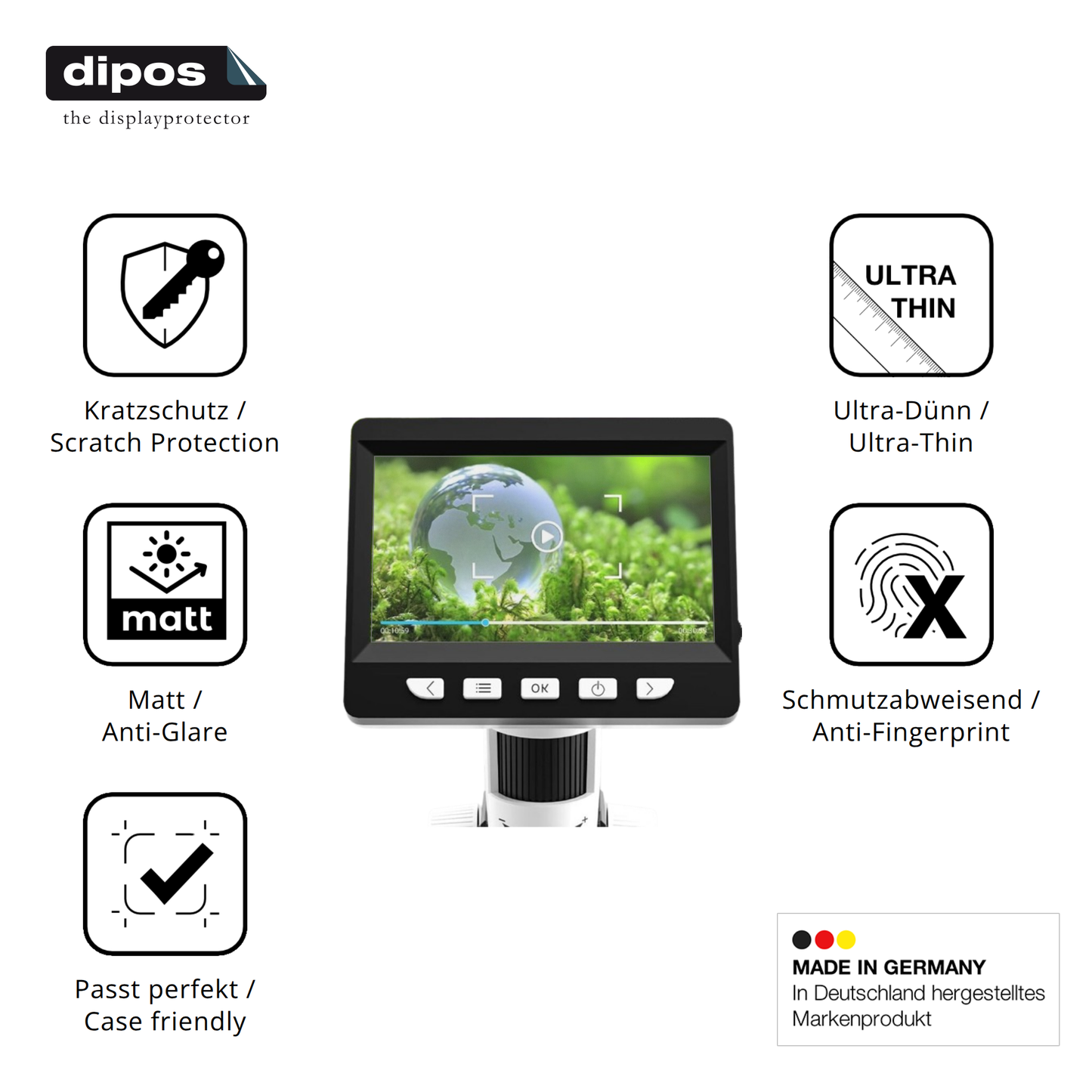 Displayschutz hergestellt in Deutschland, höchste Qualität made in Germany