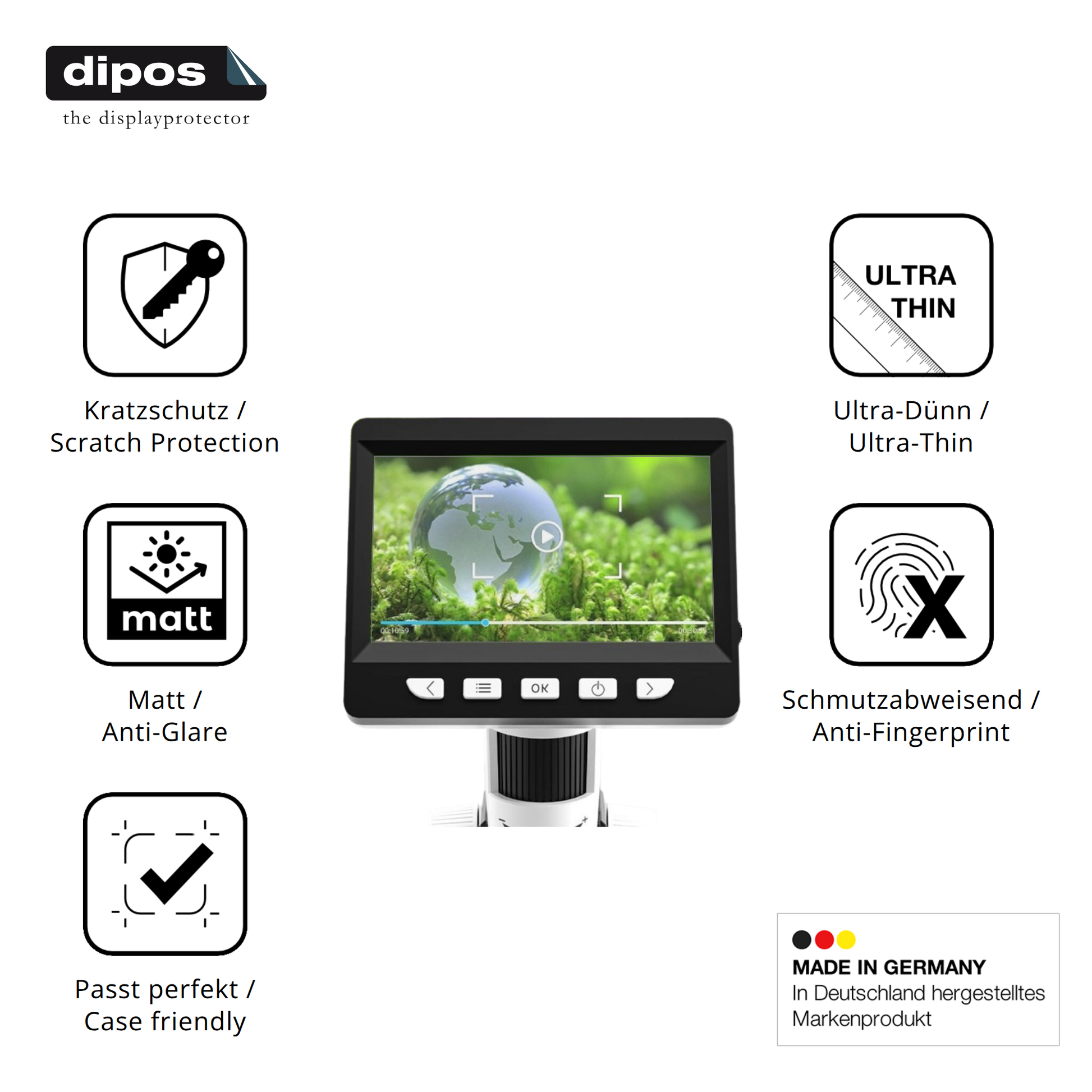 Displayschutz hergestellt in Deutschland, höchste Qualität made in Germany