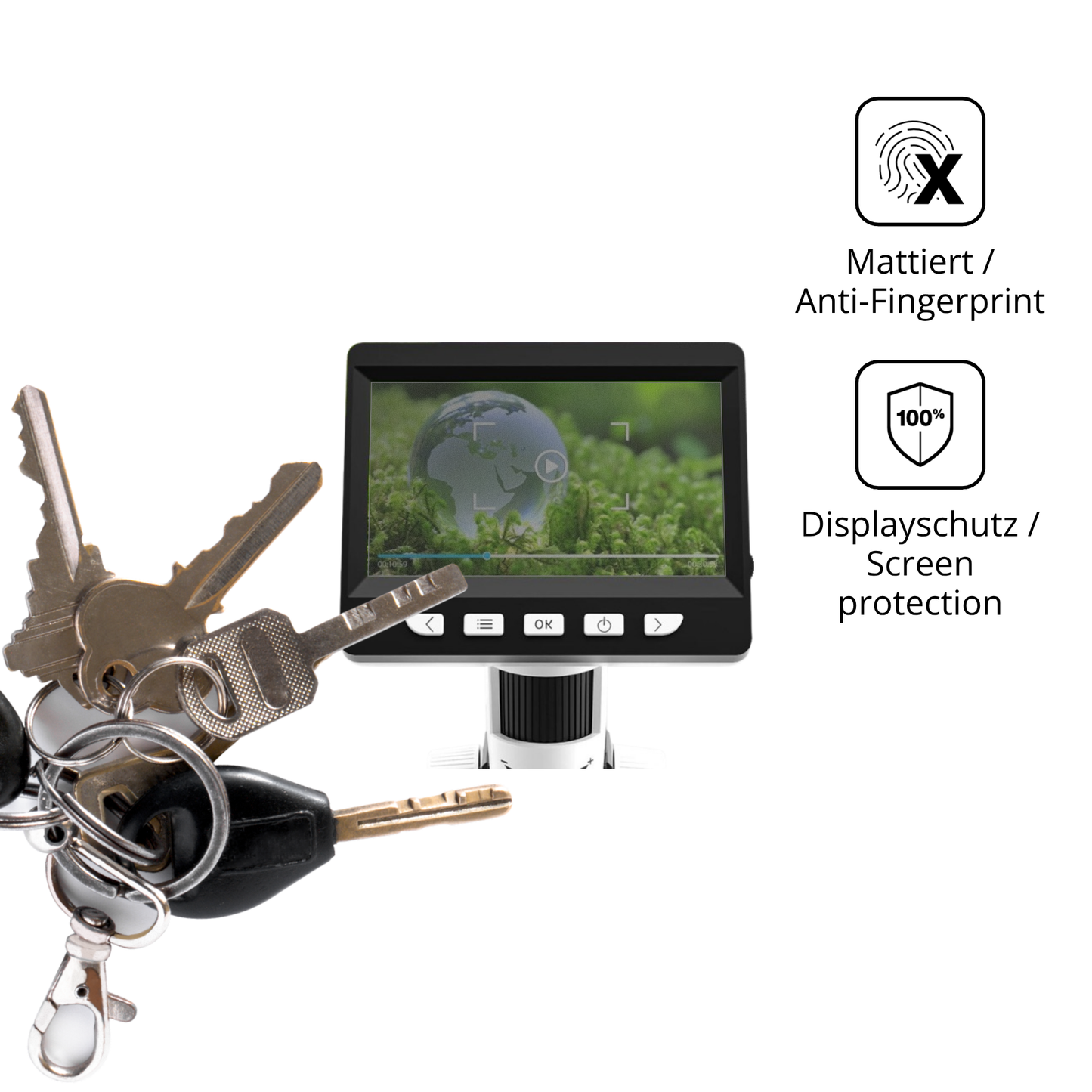 dipos Displayschutz für Cimler 306-B Digital Mikroskop, mattierte Oberfläche, Blickschutzfilter und perfekter Passform