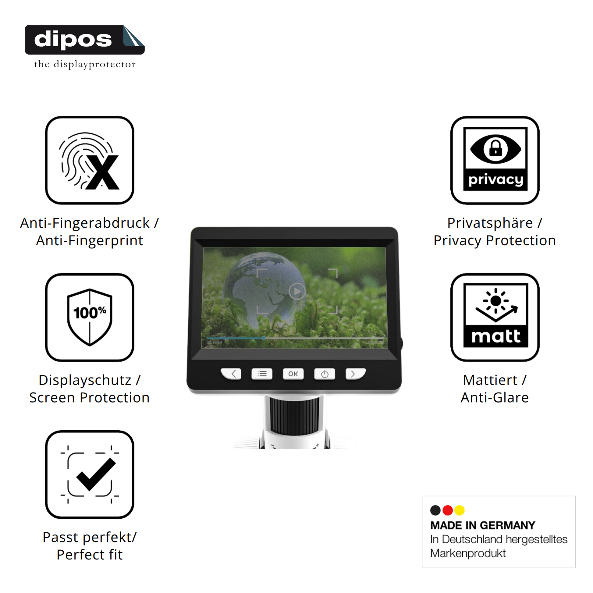 Privatsphäre-Schutz durch Sichtschutz-Folie passend zugeschnitten für Cimler 306-B Digital Mikroskop