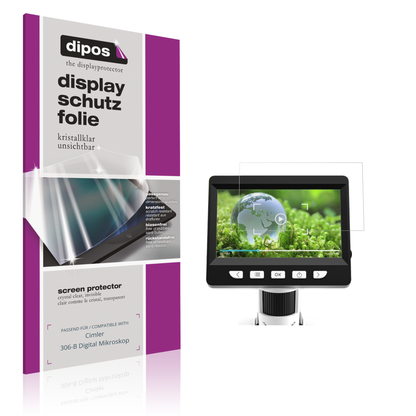 Klare Displayschutzfolie von dipos passend für Cimler 306-B Digital Mikroskop, präziser Zuschnitt und blasenfrei montiert