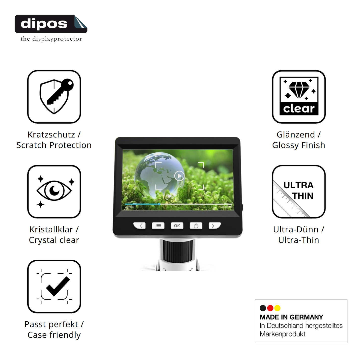 Displayschutz hergestellt in Deutschland, höchste Qualität made in Germany